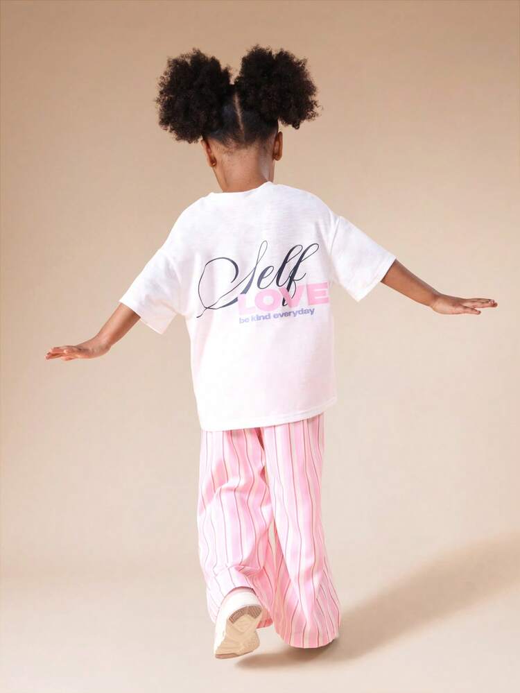 Script Tee With Striped Palazzo Set