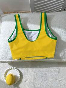 Swim Vcay 女士夏季沙滩休闲度假巴西字母印花泳衣上衣 - 黃色 - 查看 2