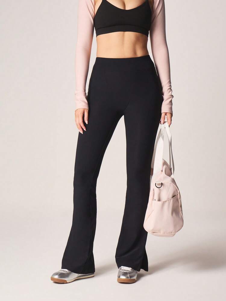 MISSGUIDED Pantalones acampanados de talle alto con detalle de dobladillo dividido, pantalones casuales de pierna ancha para comodidad y estilo diario