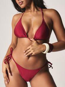 MISSGUIDED 女士比基尼套装 - 酒紅色 - 查看 4