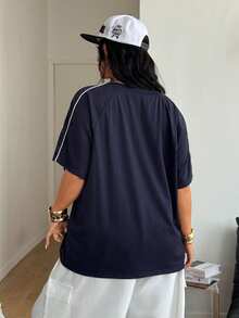 Coolane Áo thun ngắn tay màu xanh dương phối màu, in chữ, kiểu dáng đường phố Y2K cá tính dành cho nữ, cỡ lớn, thích hợp cho mùa hè. - Màu xanh lam - Xem 7
