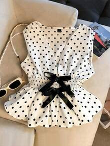 GlowEve Women's Woven Polka Dot Elegant And Fashionable Summer Top - Apricot - View 7