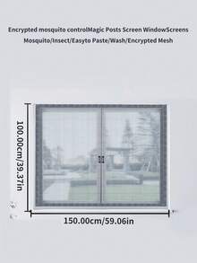 多种尺寸可选，防蚊虫，透气，易于安装的魔术贴自粘式窗纱，适用于客厅和卧室 - 黑色 - 查看 44