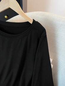 SHEIN PETITE CURVE Plus Size Women's Fashionable Casual Contrast Hem Long Sleeve T-Shirt - Multicolor - View 9