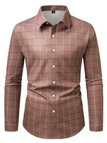Manfinity Mode Plus Size Men's Casual Versatile Commuter Plaid Shirt - Brown - View 3
