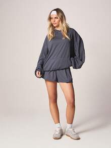 MISSGUIDED Áo hoodie kẻ sọc cỡ lớn với mũ có dây rút và túi trước, in chữ thể thao, ấm áp, thoải mái, thích hợp cho mùa thu đông. - Màu xanh lam - Xem 3