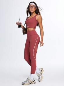 Eassivo Eassivo 女士高端印花瑜伽裤，提臀紧身打底裤，适合专业跑步、训练和健身 - 酒紅色 - 查看 7