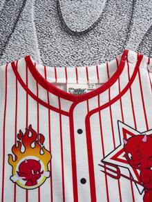 SHEIN HOT STUFF Young Boy Casual Fashion Street Cartoon Star Stripe Print Short Sleeve T-Shirt, Summer - White - View 3