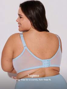 Plus  Woman Blue Lingerie Full Coverage Support&Breathable Underwire Sexy Unlined Sheer Minimizer Lace Bra - Blue - View 4