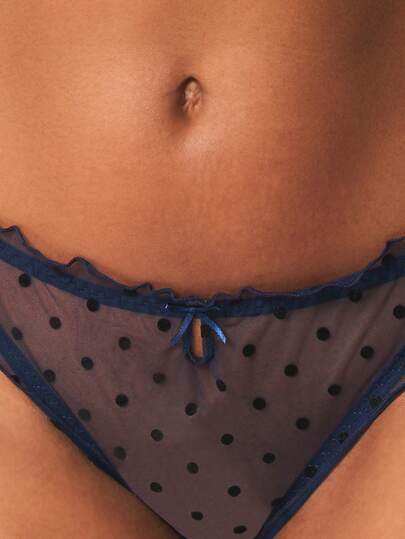 MISSGUIDED Mesh Polka Dot Brief With Bow Detail Back Tie Feminine Intimate Underwear