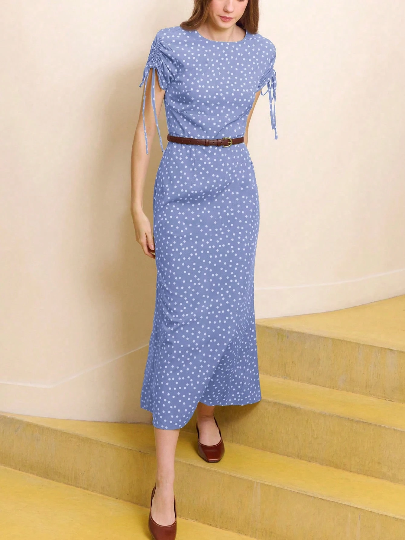 Robe maxi élégante à pois vert foncé