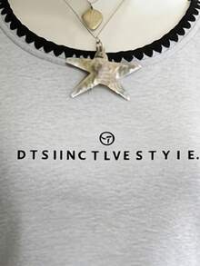 Lalippa Fashionable Casual Shell Embroidery, Letter Print, Round Neck Fitted Women Short Sleeve T-Shirt, Suitable For Daily And Important Occasions - Grey - View 5