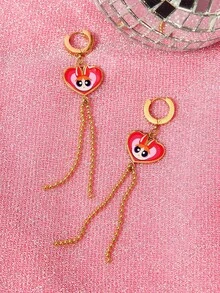 THE POWERPUFF GIRLS X SHEIN Huahua Strikes Love Earrings: Weld The Sweet Sesame Of The Little Policewoman On The Ear - Gold - View 4