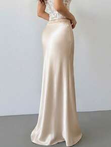 Aloruh 杏色性感低腰蕾丝拼接半身裙，浪漫约会和情人节 - 杏色 - 查看 2