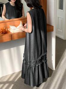 DAZY Girls Sleeveless Denim Dress - Black - View 2