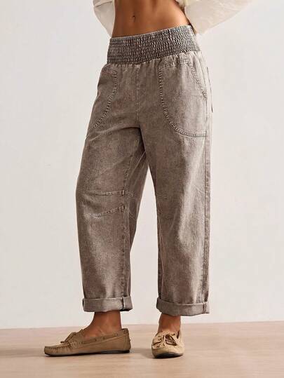 Bohemela Women's Casual Solid Color Woven Loose Low Waist Pants, Autumn/Winter Boho Style