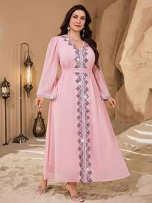 Al Najma Plus Size Middle Eastern Style Minimalist Fashion Long Tunic For Women - Pink - View 6