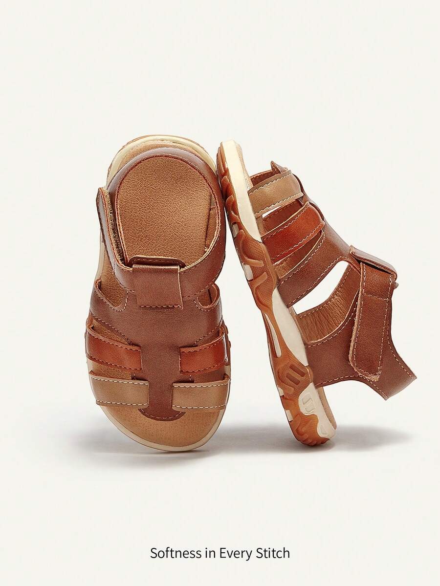 Cozy Pixies A Pair Of Summer-Style Closed-Toe Flat Sandals For Baby Boys: Fashionable, Versatile, Cute, Playful, Basic, Casual & Comfortable - Brown - View 1