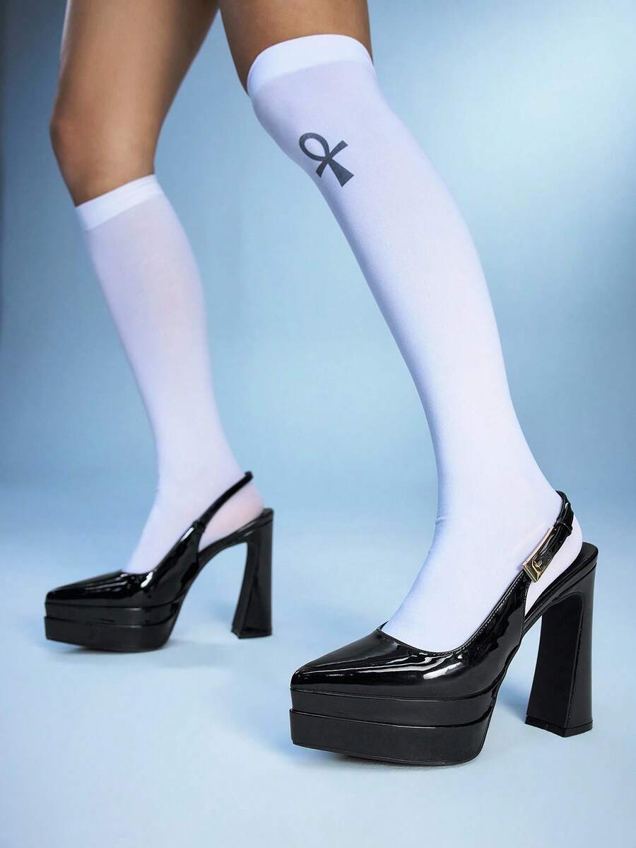 Sugerpunk Women's Sexy Thick Heel 12cm High Heel Sandals PU Material Summer Daily Wear Versatile Fashion Pointed Black Thick Sole Waterproof Table High Heels Valentine's Day - Black 4 - View 1