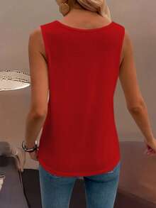 SHEIN LUNE 夏季新款宽肩带方领宽松无袖女式背心 - 紅色 - 查看 2