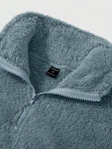 Manfinity Hypemode 1pc Men's Pullover Sweatshirt,Dark Gray Fleece Lining,Embroidered Design,Bold Personalized,Dusty Blue,Autumn,Casual,Modest,Holiday,Sports,Commute Gift - Dusty Blue - View 5