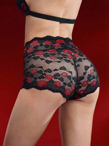 EmpressEnvy 女士性感透明蕾丝内裤 - 黑色 - 查看 1