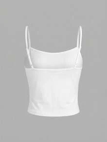 SHEIN EZwear 女士休闲性感标语印花白色吊带背心，适合夏季穿着 - 白色 - 查看 3