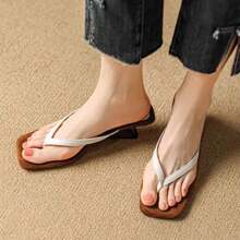 Sandalias de cuña para mujer de estilo retro con tacones asimétricos, sandalias de verano para mujer de inspiración coreana y vanguardistas. - Beis - Ver 8