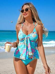 Swim Lushoire Women's Casual Vacation Beach Party Floral Print Bikini 2-Piece Swimsuit, Spring/Summer - Multicolor - View 3