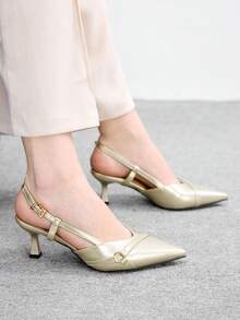 CUCCOO BIZCHIC Tacones altos de mujer con puntera puntiaguda, hebilla y decoración - Dorado - Ver 6