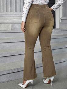 EMERY ROSE Women's High Waist Casual Versatile Daily Wear Flare Jeans - Coffee Brown - View 2