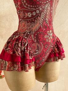 Soleia 女士花卉印花蝴蝶结装饰荷叶边下摆时尚抹胸连体裤，适合度假 - 彩色 - 查看 7