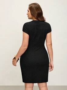 Comfylo Plus Size Women Black Summer Elegant Workwear Solid Color Twist Waist Bodycon Dress Carnival Outfit Party Luxury Valentine's Day Ruched Curve Casual - Black - View 10