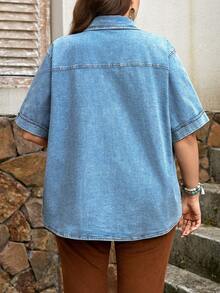 SHEIN LUNE Camicia a maniche corte con motivo western, taglie comode - Blu - Visualizzare 5