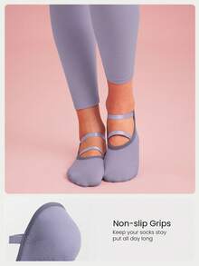 GLOWMODE 3 Pairs Yoga & Pilates Non-Slip Grip Socks With Seamless Toe Construction Yoga Daily - Light purple - View 2