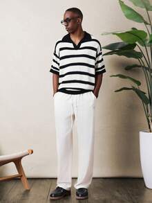 SUMWON Men Linen Feel Look Straight Pull On Drawstring Casual Pants Summer Elastic Waist Comfortable Loose Fit Relaxed Everyday Trousers - Apricot - View 4