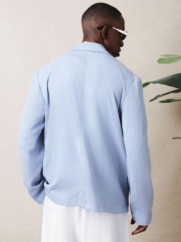 SUMWON Blazer bleu clair en lin à simple boutonnage pour tenue professionnelle décontractée, mariage d'été, invité, bureau intelligent