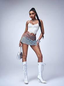 Y2Kool Annarte Minifalda minimalista urbana y sexy con estampado, apropiada para festivales de música, uso diario, vacaciones, citas, fiestas, primavera/verano - Multicolor - Ver 6