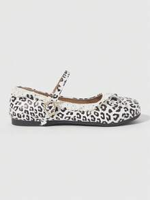 ROMWE Kawaii Women's Fashionable & Sweet Lace Trim Bow Decor Flats For Christmas - beige leopard print - View 2