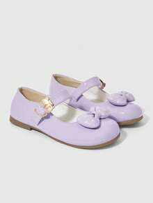 ROMWE Kawaii Sapatilhas Femininas Transparentes Com Laço Decorativo, Estilo Mary Jane, Modelo Slip-On, Com Sola Macia, Ideais Para Saias E Vestidos. - Cor sólida roxa + laço de bolinhas. - Ver 3