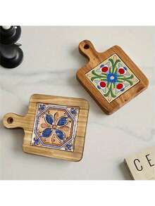 Satu Set Berisi Empat Alas Kayu Tahan Panas dengan Motif Botani - Alas Meja Dapur Tahan Panas, Bantalan Isolasi Gaya Vintage - MultiWarna - View 10