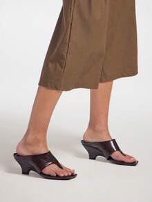 SHUZIA Women's Minimalist Fashionable Slip-On Stiletto Heel Thong Sandals - Coffee Brown - View 2