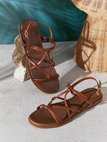 SHUZIA Women's Round Toe Wide&Cushioned Footbed Insole Knot-Detail Premium Vegan Leather Tan Flat Sandals – Soft, Supportive & Easy Wear - Maroon - View 6