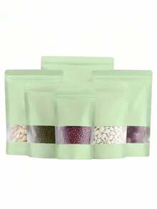 100Pcs Stand Up Pouch Frosted Window Zip Lock Bag Reusable Food Sub-Packaging Bags Cookie Candy Coffee Storage Bag Valentine's Day - Lime Green - View 1