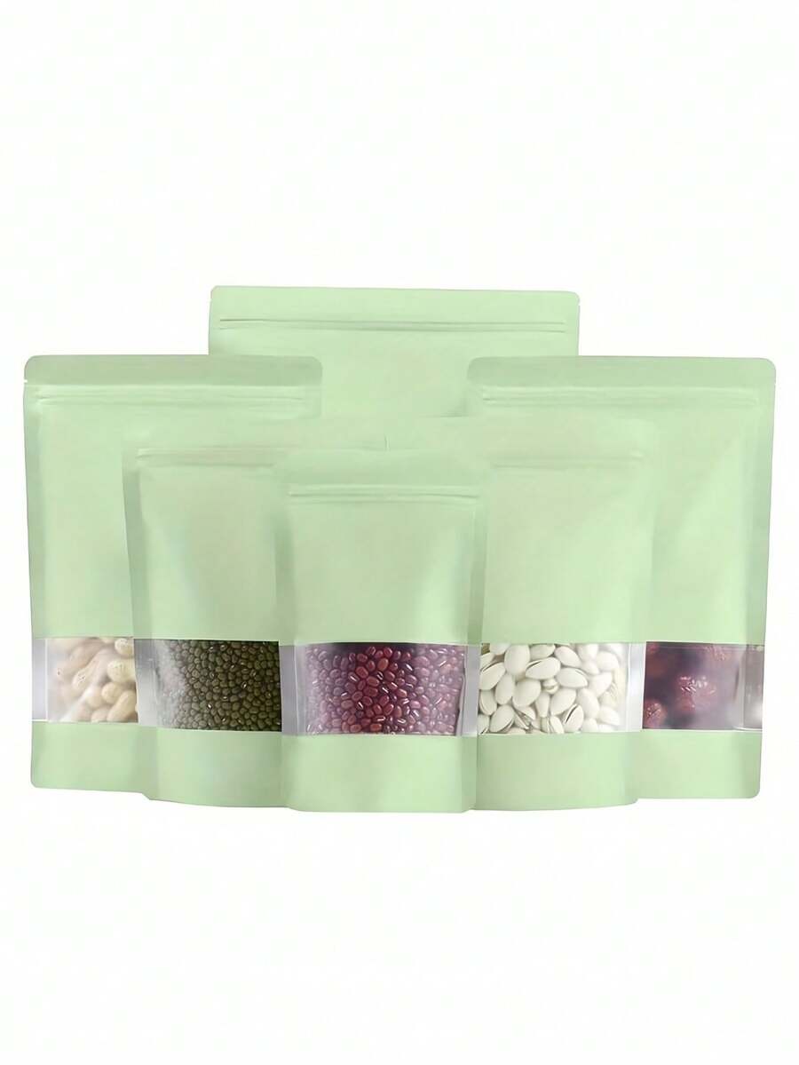 100Pcs Stand Up Pouch Frosted Window Zip Lock Bag Reusable Food Sub-Packaging Bags Cookie Candy Coffee Storage Bag Valentine's Day - Lime Green - View 1