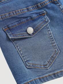 Girlism Pantalones cortos vaqueros de cargo con bolsillo con solapa, cintura baja, rasgados, lavado claro, para adolescentes, primavera-verano, estilo boho, para playa, conciertos, festivales, Día de San Valentín, de tela elástica, cintura baja, ajustados para mujer, verano - Azul lavado medio - Ver 4