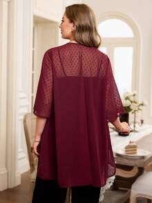 EMERY ROSE Veste décontractée à col rond et boutons pour femmes grandes tailles, été - Rouge foncé - Voir 2