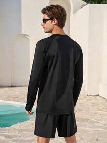 Manfinity VDAYZ Áo chống nắng dài tay màu trơn tối giản dành cho nam, Áo chống nắng dài tay màu đen cho nam, Áo bơi dài tay cho nam, Bộ hai mảnh màu đen cho nam - màu đen - Xem 2