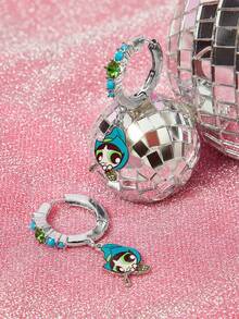 THE POWERPUFF GIRLS X SHEIN 一套锌合金卡通图案水钻耳钉，简约优雅，适合派对、音乐会、节日等场合佩戴。 - 白金 - 查看 3
