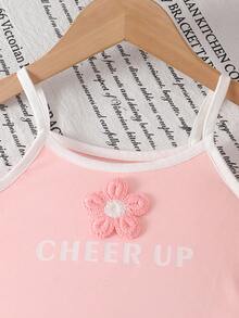 SHEIN 2pcs/Set Girls Toddler Outfit With Denim Shorts, Cute Casual Summer Set - Pink - View 4